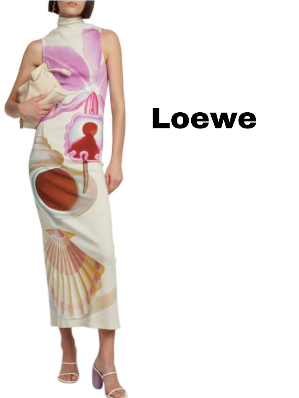 Loewe $1,250 Cream Ribbed Sleeveless Cotton Blend Maxi  Dress Size Medium